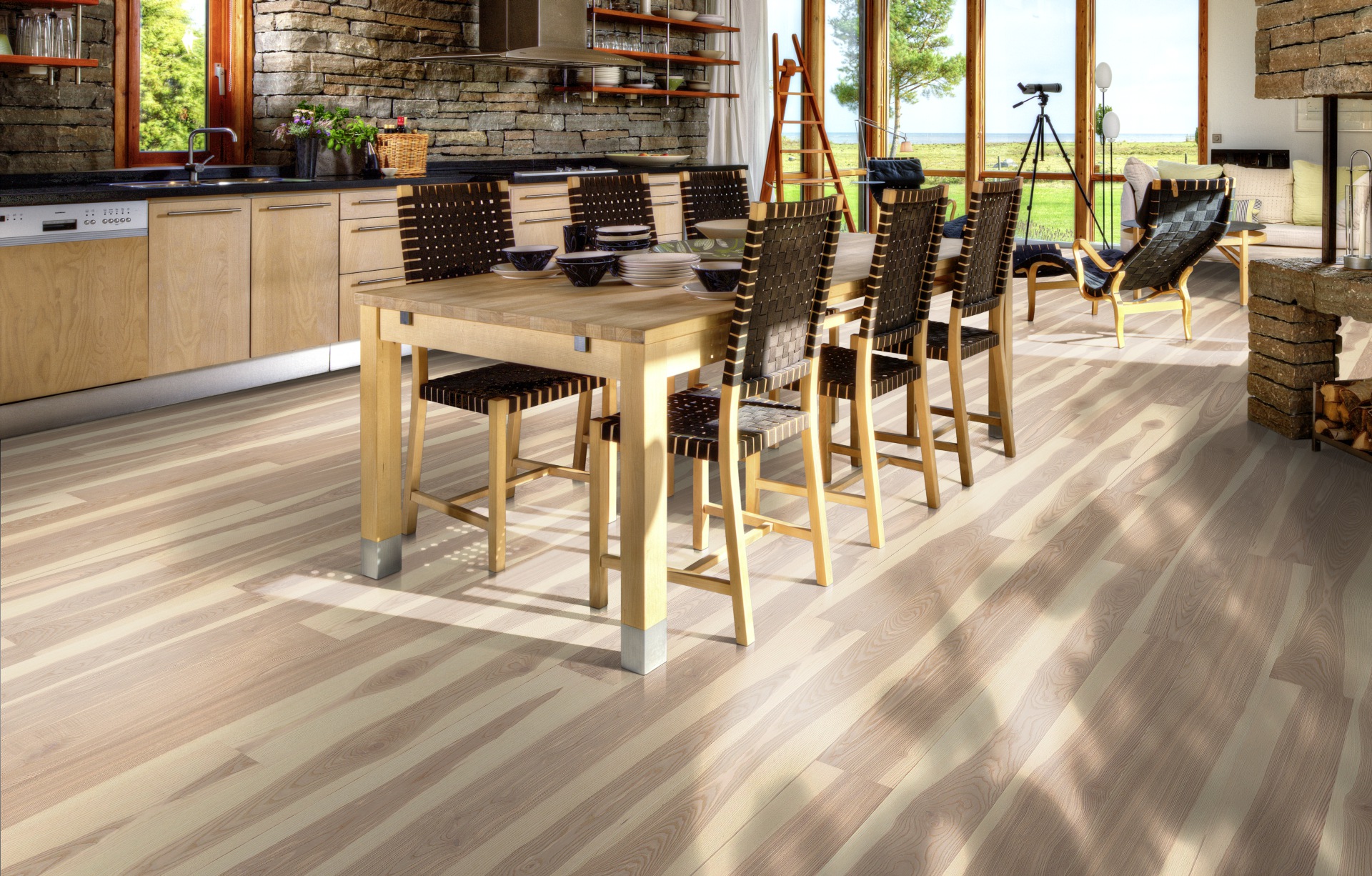 Паркетная доска Kahrs Песочная Ясень Сендвиг Sandvig 151L87AK0VKW220 Lively 2266×187×15 фото в интерьере